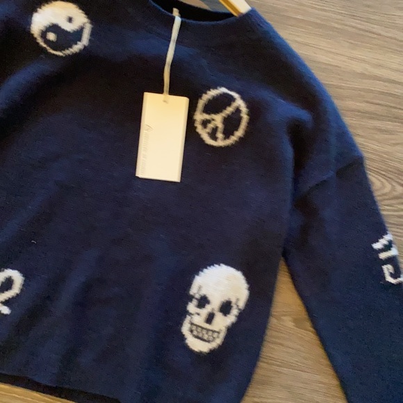 Skull Cashmere Navy Sweater with White Symbols - Picture 2 of 5